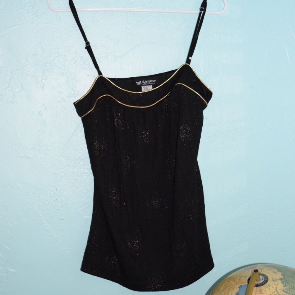 gold and black sparkly tank top